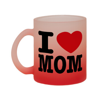 I LOVE MOM, Κούπα γυάλινη δίχρωμη με βάση το κόκκινο ματ, 330ml