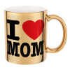 I LOVE MOM, Κούπα κεραμική, χρυσή καθρέπτης, 330ml