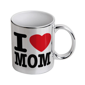 I LOVE MOM, Κούπα κεραμική, ασημένια καθρέπτης, 330ml