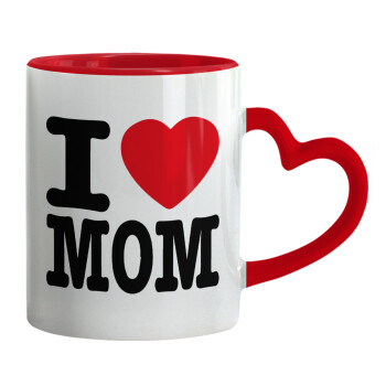 I LOVE MOM, Κούπα καρδιά χερούλι κόκκινη, κεραμική, 330ml