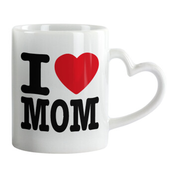 I LOVE MOM, Κούπα καρδιά χερούλι λευκή, κεραμική, 330ml