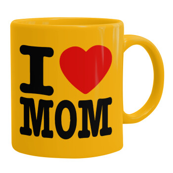 I LOVE MOM, Ceramic coffee mug yellow, 330ml (1pcs)