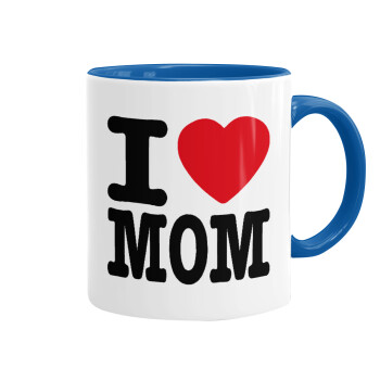I LOVE MOM, Mug colored blue, ceramic, 330ml