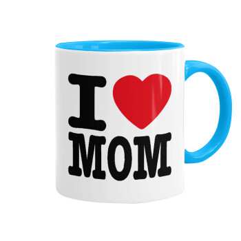 I LOVE MOM, Mug colored light blue, ceramic, 330ml
