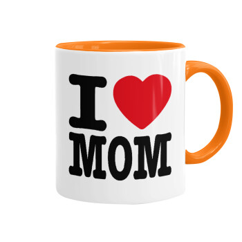 I LOVE MOM, Κούπα χρωματιστή πορτοκαλί, κεραμική, 330ml