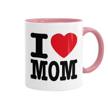 I LOVE MOM, Κούπα χρωματιστή ροζ, κεραμική, 330ml