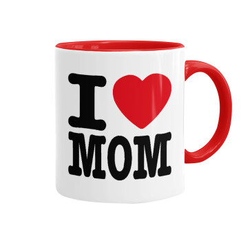 I LOVE MOM, Κούπα χρωματιστή κόκκινη, κεραμική, 330ml