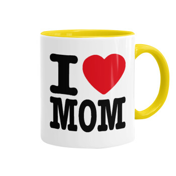 I LOVE MOM, Κούπα χρωματιστή κίτρινη, κεραμική, 330ml
