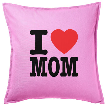 I LOVE MOM, Μαξιλάρι καναπέ ΡΟΖ 100% βαμβάκι, περιέχεται το γέμισμα (50x50cm)
