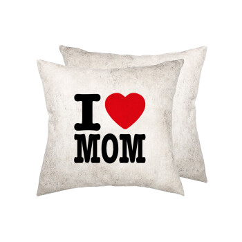 I LOVE MOM, Μαξιλάρι καναπέ Δερματίνη Γκρι 40x40cm με γέμισμα