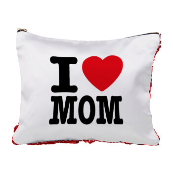 I LOVE MOM, Τσαντάκι νεσεσέρ με πούλιες (Sequin) Κόκκινο