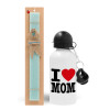 Easter Set, metallic aluminum water bottle (500ml) & scented flat candle (30cm) (TURQUOISE)