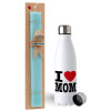Easter Set, metallic stainless steel water bottle (750ml) & aromatic flat Easter candle (30cm) (TURQUOISE)