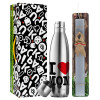 Easter Set, metallic stainless thermos flask (500ml) & scented flat Easter candle (30cm) (GRAY)