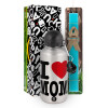 Easter Set, metallic silver aluminum water bottle (500ml) & scented flat Easter candle (30cm) (TURQUOISE)