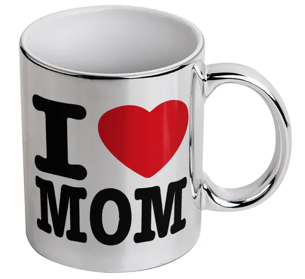 I LOVE MOM — Κούπα κεραμική, ασημένια καθρέπτης, 330ml