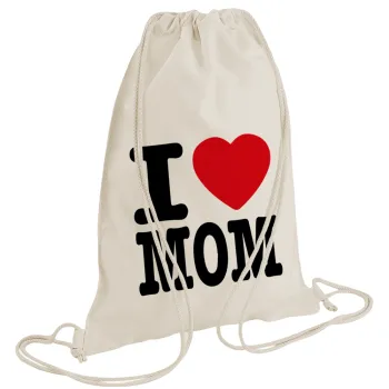 I LOVE MOM, Τσάντα πλάτης πουγκί GYMBAG natural (28x40cm)