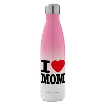 I LOVE MOM, Μεταλλικό παγούρι θερμός Ροζ/Λευκό (Stainless steel), διπλού τοιχώματος, 500ml
