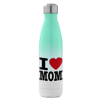 I LOVE MOM, Μεταλλικό παγούρι θερμός Πράσινο/Λευκό (Stainless steel), διπλού τοιχώματος, 500ml