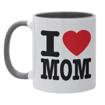 I LOVE MOM, Κούπα χρωματιστή γκρι, κεραμική, 330ml