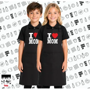 I LOVE MOM, Μαύρη ΠΑΙΔΙΚΗ Ποδιά μακριά Σεφ ολόσωμη με τσέπες