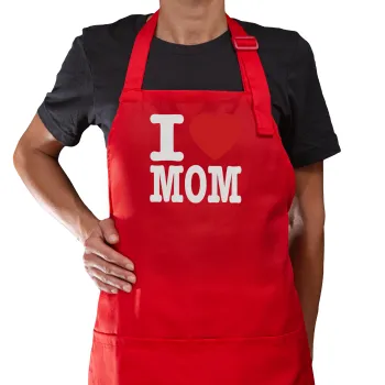 I LOVE MOM, Ποδιά Μακριά Σεφ ολόσωμη με τσέπες Κόκκινη (ΕΝΗΛΙΚΩΝ)