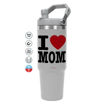 I LOVE MOM, ΓΚΡΙ Travel Tumbler Θερμός με χερούλι και καλαμάκι 890ml