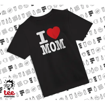 I LOVE MOM, Άνετο παιδικό T-Shirt ΜΑΥΡΟ από 100% βαμβάκι, για κάθε μέρα. Vegan & OEKO-TEX πιστοποιημένο.