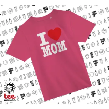 I LOVE MOM, ΡΟΖ παιδικό T-Shirt από 100% βαμβάκι, για κάθε μέρα. Vegan & OEKO-TEX πιστοποιημένο.