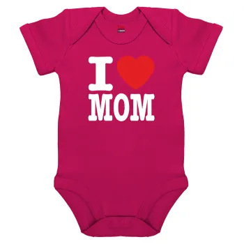 I LOVE MOM, Βρεφικό φορμάκι μωρού, 0-18 μηνών, ΡΟΖ, 100% Organic Cotton, κοντομάνικο