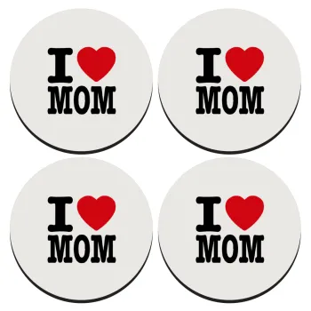 I LOVE MOM, SET of 4 round wooden coasters (9cm)