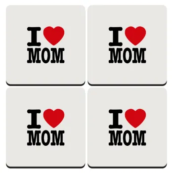 I LOVE MOM, ΣΕΤ 4 Σουβέρ ξύλινα τετράγωνα (9cm)