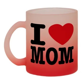 I LOVE MOM, Κούπα γυάλινη δίχρωμη με βάση το κόκκινο ματ, 330ml
