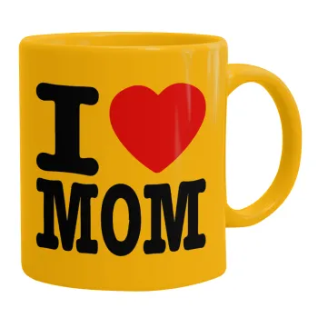 I LOVE MOM, Ceramic coffee mug yellow, 330ml