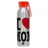 Aluminum Sports Bottle 650ml – Silver with Red Cap and Silicone Strap