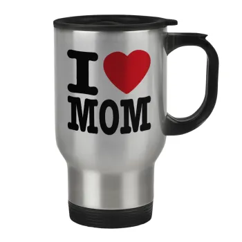 I LOVE MOM, Κούπα ταξιδιού ανοξείδωτη με καπάκι, διπλού τοιχώματος (θερμό) 450ml