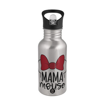 MAMA mouse, Water bottle Silver with straw, stainless steel 500ml