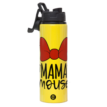 MAMA mouse, Metallic water bottle with safety lid, 850ml aluminum