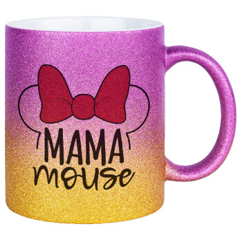 MAMA mouse, Κούπα Χρυσή/Ροζ Glitter, κεραμική, 330ml