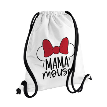 MAMA mouse, Τσάντα πλάτης πουγκί GYMBAG λευκή, με τσέπη (40x48cm) & χονδρά κορδόνια