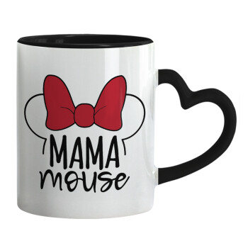 MAMA mouse, Κούπα καρδιά χερούλι μαύρη, κεραμική, 330ml
