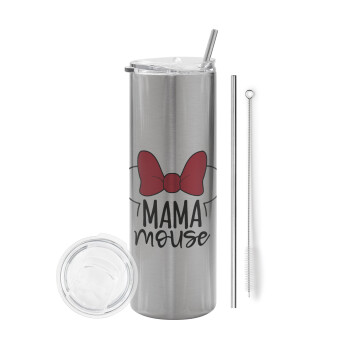 MAMA mouse, Tumbler stainless steel Silver 600ml, with metal straw & cleaning brush