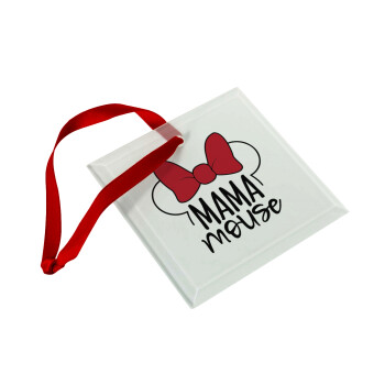 MAMA mouse, Χριστουγεννιάτικο στολίδι γυάλινο τετράγωνο 9x9cm