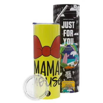 MAMA mouse, Neon Yellow Travel Tumbler θερμό, μεταλλικό καλαμάκι(Ανωξείδωτο 304 Food grade, BPA free, 600ml)