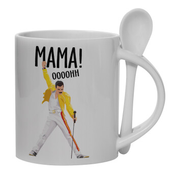 mama ooohh!, Ceramic coffee mug with Spoon, 330ml (1pcs)
