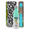 Easter Set, Metallic green/white thermos (Stainless steel), double-walled, 500ml & scented flat Easter candle (30cm) (TURQUOISE)