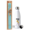 Easter Set, metallic stainless steel water bottle (750ml) & aromatic flat Easter candle (30cm) (TURQUOISE)