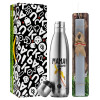 Easter Set, metallic stainless thermos flask (500ml) & scented flat Easter candle (30cm) (GRAY)