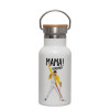 Metallic thermos (Stainless steel) White with wooden lid (bamboo), double-walled, 350ml
