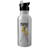 Water bottle Silver with straw, stainless steel 600ml